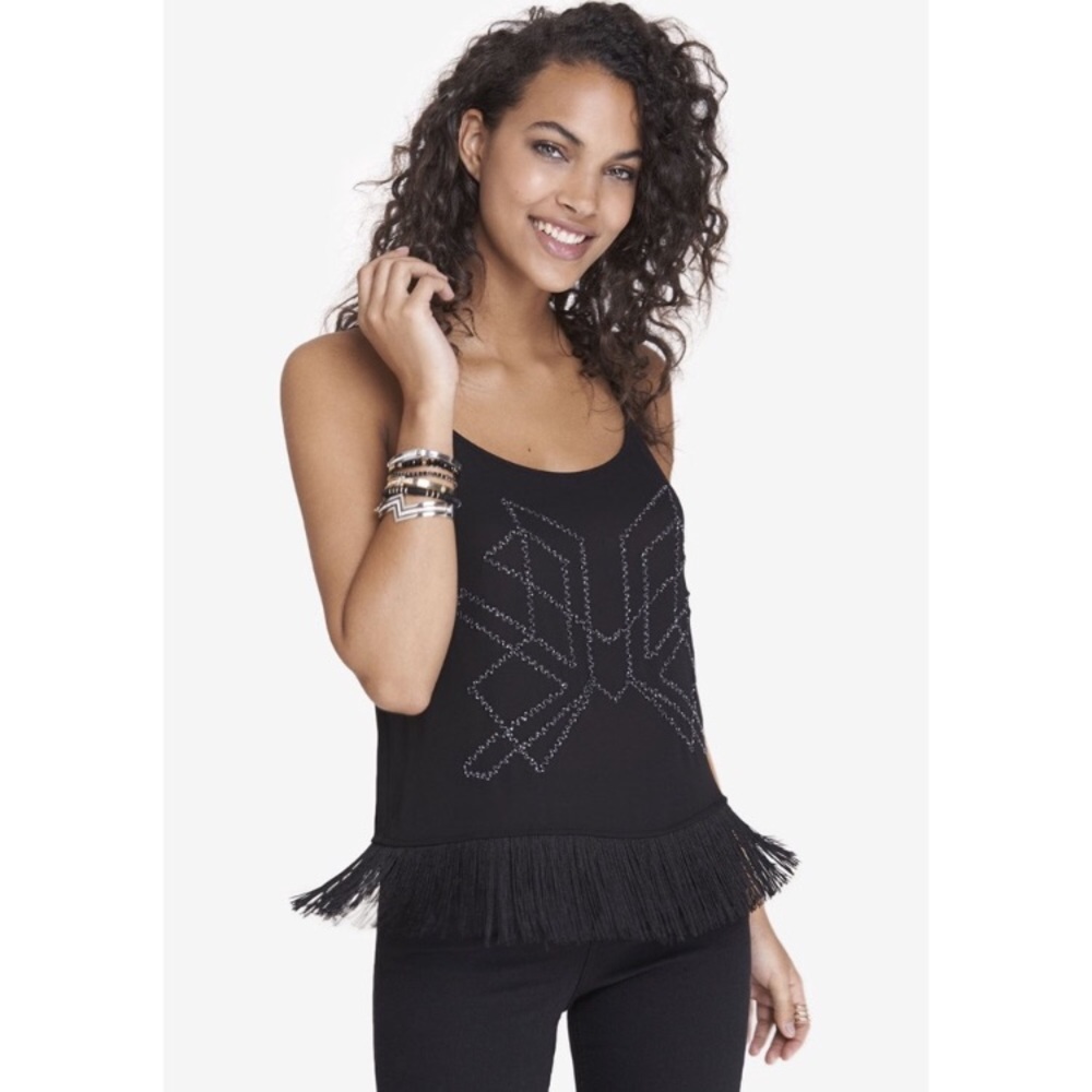Express Beaded Tank With Fringe